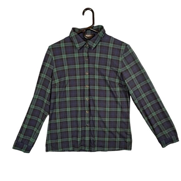 J. MCLAUGHLIN WOMENS BLOUSE GREEN BLUE CHECKERED SIZE M - Picture 2 of 11